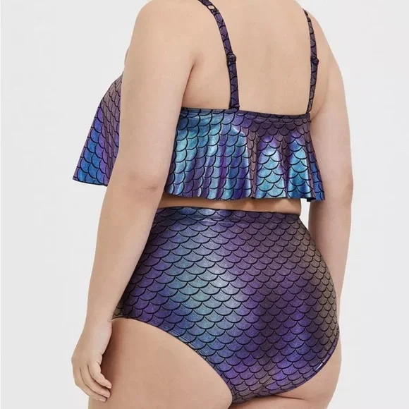 NWT SET 🌊🧜♀️Torrid Iridescent Mermaid Scale Wireless Straight Flounce Bikini - Picture 3 of 11
